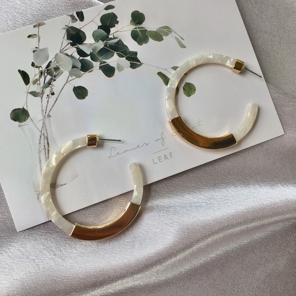 White Gold Bar Acrylic Tortoise Hoop Earrings - Picture 6 of 7